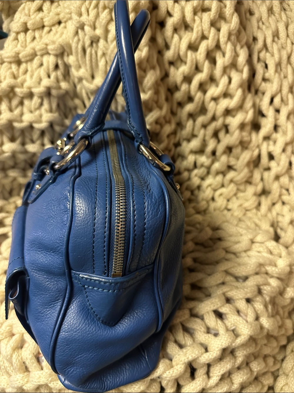 Marc Jacobs Blue Leather Satchel with Gold Hardware - Picture 2 of 9